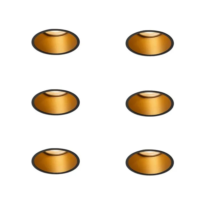 Set van 6 moderne inbouwspots zwart met goud GU10 50mm IP44 - Dept