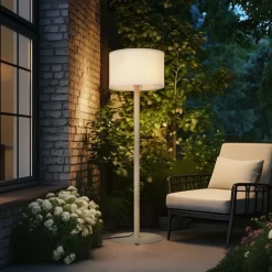 Skandinavische Außen-Stehleuchte Beige mit weißem Schirm IP44 - Mississippi