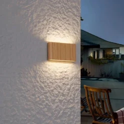 Skandinavische Außenwandleuchte Holzoptik 17,5 cm inkl. LED IP65 - Batt