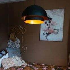 Skandinavische Hängelampe schwarz mit Gold 2-lagig - Claudius