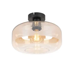 Smart Ceiling Lamp Black with Amber Glass incl. Wifi A60 - Bizle