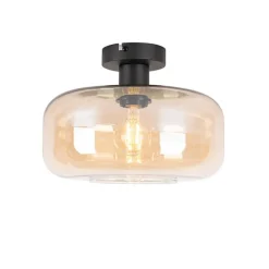 Smart Ceiling Lamp Black with Amber Glass incl. Wifi A60 - Bizle