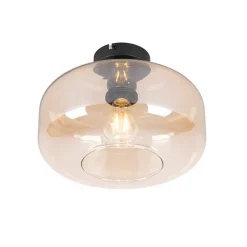 Smart Ceiling Lamp Black with Amber Glass incl. Wifi A60 - Bizle