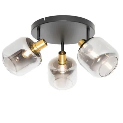 Smart Deckenstrahler Schwarz mit Gold und Rauchglas inkl. 3 Wifi P45 - Zuzanna