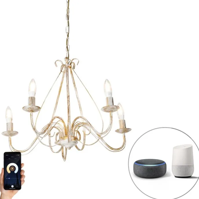 Smart Kronleuchter weiß 5 Lichter inkl. Wifi B35 - Giuseppe