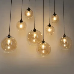 Smart Pendant Lamp Dark Bronze with Amber Glass Oval 8-Lights Incl. 8 Wifi G95 - Sandra