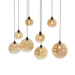 Smart Pendant Lamp Dark Bronze with Amber Glass Oval 8-Lights Incl. 8 Wifi G95 - Sandra