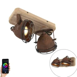 Smart Spot Rostbraun mit Holz inkl. 2 WiFi GU10 - Gina