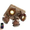 Smart Spot Rostbraun mit Holz inkl. 4 WiFi GU10 - Gina