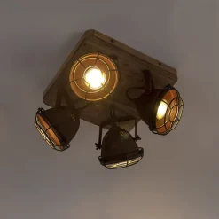 Smart Spot Rostbraun mit Holz inkl. 4 WiFi GU10 - Gina