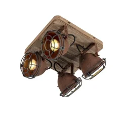 Smart Spot Rostbraun mit Holz inkl. 4 WiFi GU10 - Gina