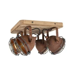 Smart Spot Rostbraun mit Holz inkl. 4 WiFi GU10 - Gina