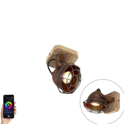 Smart Spot Rostbraun mit Holz neigbar inkl. Wifi GU10 - Gina