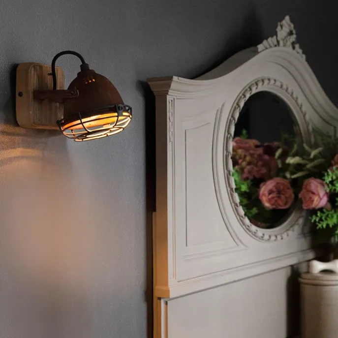 Smart Spot Rostbraun mit Holz neigbar inkl. Wifi GU10 - Gina