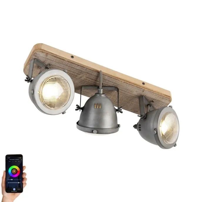 Smart Spot Stahl mit Holz neigbar inkl. 3 WiFi GU10 - Emado