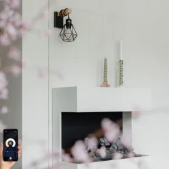 Smart Wall Lamp Black with Wood Incl. WiFi A60 - Chon