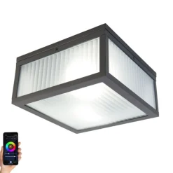 Smarte Außendeckenleuchte schwarz mit geripptem Glas inkl. WLAN A60 - Charlois