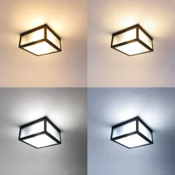 Smarte Außendeckenleuchte schwarz mit geripptem Glas inkl. WLAN A60 - Charlois