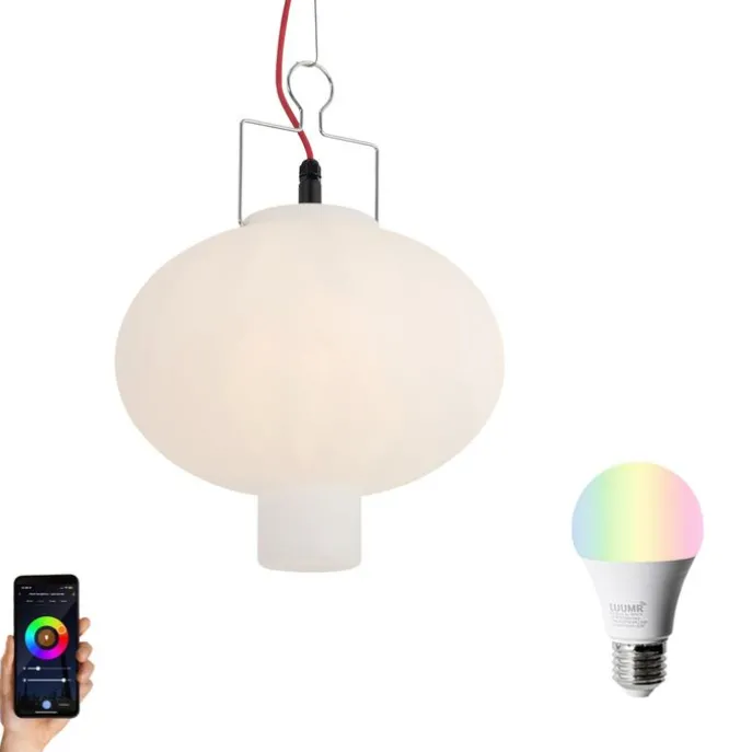 Smarte Außen-Hängelampe Weiß 35cm mit rotem Kabel inkl. Wifi A60 - Pion