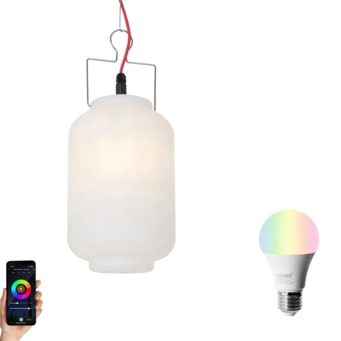 Smarte Außenhängeleuchte weiß 20cm mit rotem Stecker inkl. Wifi A60 - Pion