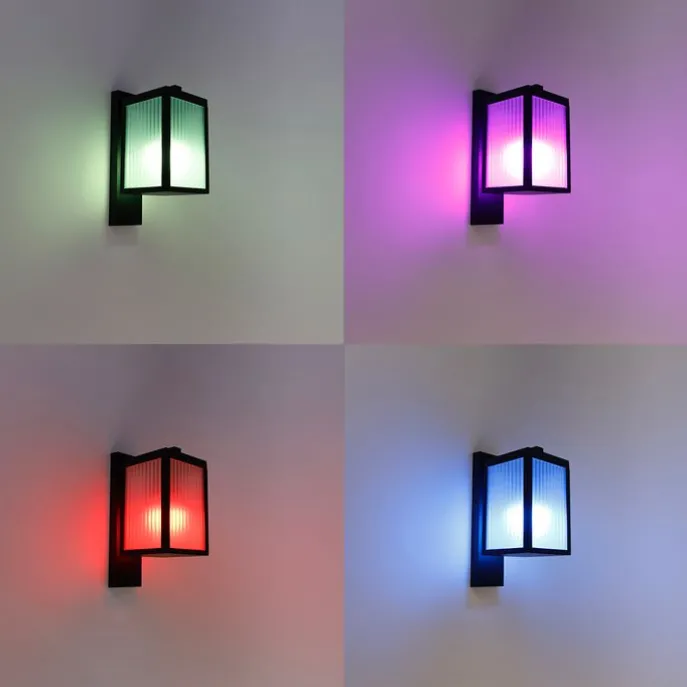 Smarte Außenwandlaterne schwarz mit geripptem Glas inkl. WLAN A60 - Charlois