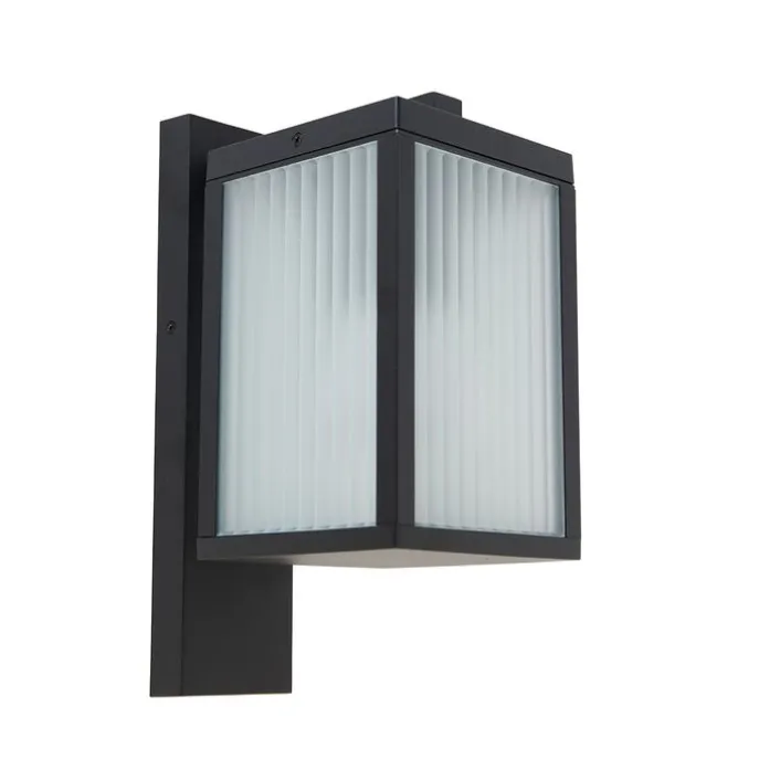 Smarte Außenwandlaterne schwarz mit geripptem Glas inkl. WLAN A60 - Charlois