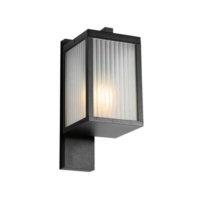 Smarte Außenwandlaterne schwarz mit geripptem Glas inkl. WLAN A60 - Charlois