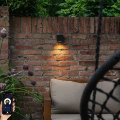 Smarte Außenwandleuchte schwarz IP65 inkl. Wifi GU10 50mm - Baleno