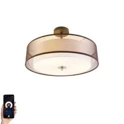 Smarte Deckenleuchte braun mit Weiß 50 cm 3-flammig inkl. 3 Wifi A60 - Drum Duo