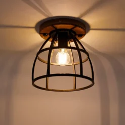 Smarte Deckenleuchte dunkelgrau mit Holz inkl. WLAN E27 - Arthur