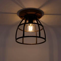 Smarte Deckenleuchte dunkelgrau mit Holz inkl. WLAN E27 - Arthur