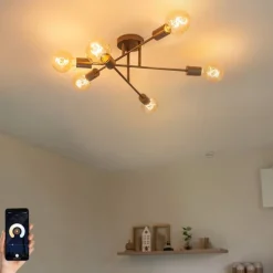Smarte Deckenleuchte Dunkelbronze 6-flammig inkl. 6 Wifi G95 - Sydney