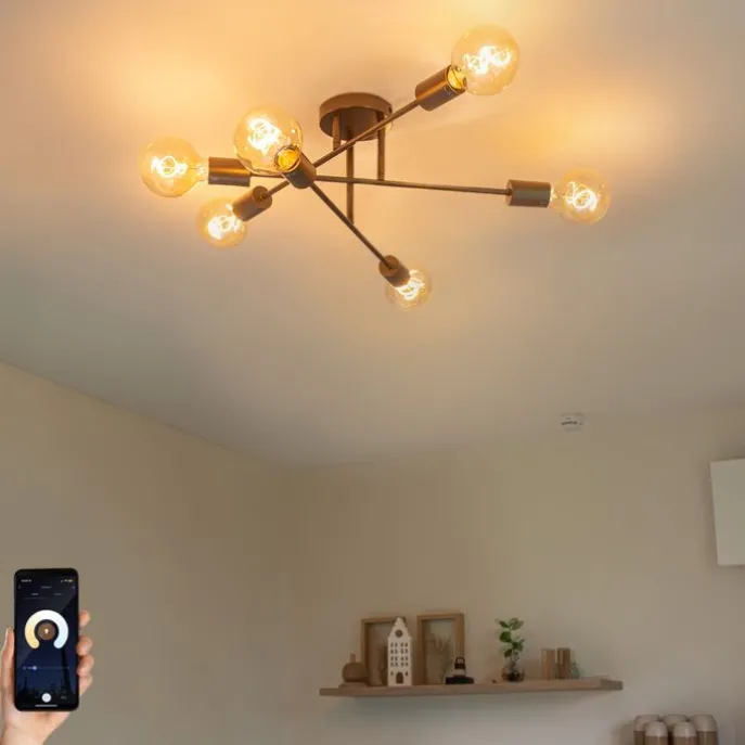 Smarte Deckenleuchte Dunkelbronze 6-flammig inkl. 6 Wifi G95 - Sydney