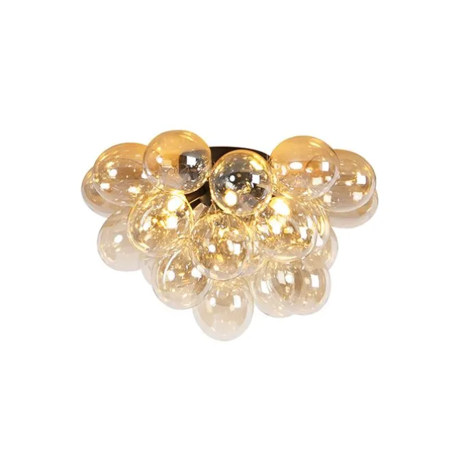 Smarte Deckenleuchte schwarz mit bernsteinfarbenem Glas 6-flammig inkl. 6 WiFi G9 - Uvas