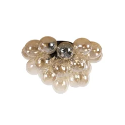 Smarte Deckenleuchte schwarz mit bernsteinfarbenem Glas 6-flammig inkl. 6 WiFi G9 - Uvas