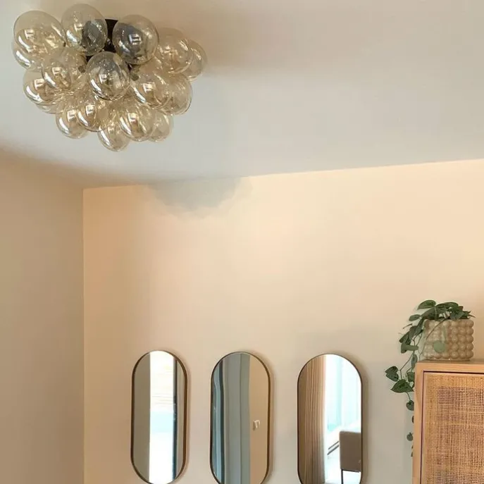 Smarte Deckenleuchte schwarz mit bernsteinfarbenem Glas 6-flammig inkl. 6 WiFi G9 - Uvas