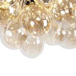 Smarte Deckenleuchte schwarz mit bernsteinfarbenem Glas 6-flammig inkl. 6 WiFi G9 - Uvas