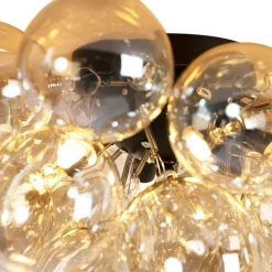 Smarte Deckenleuchte schwarz mit bernsteinfarbenem Glas 6-flammig inkl. 6 WiFi G9 - Uvas