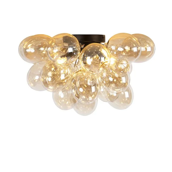 Smarte Deckenleuchte schwarz mit bernsteinfarbenem Glas 6-flammig inkl. 6 WiFi G9 - Uvas