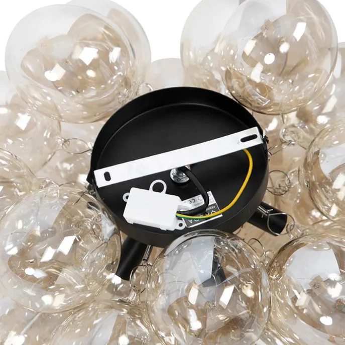 Smarte Deckenleuchte schwarz mit bernsteinfarbenem Glas 6-flammig inkl. 6 WiFi G9 - Uvas