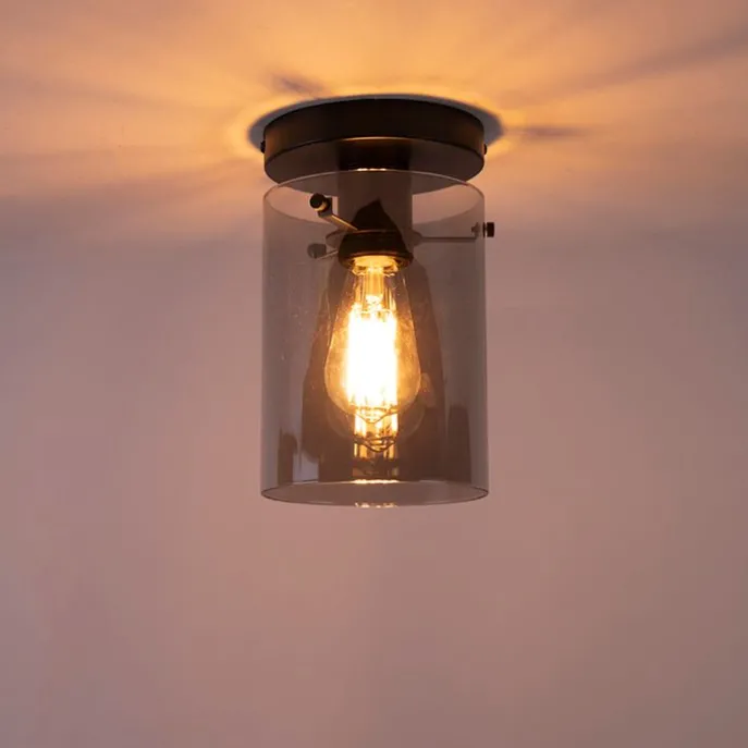 Smarte Deckenleuchte schwarz mit Rauchglas inkl. Wifi ST64 - Dome