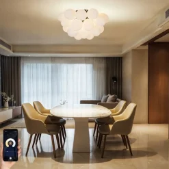 Smarte Deckenleuchte Schwarz mit Opalglas 6-flammig inkl. 6 Wifi G9 - Uvas