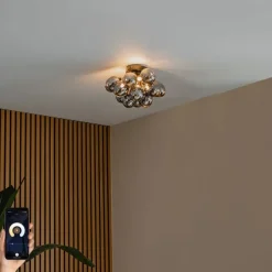Smarte Deckenleuchte schwarz mit Rauchglas 3-flammig inkl. 3 WiFi G9 - Uvas