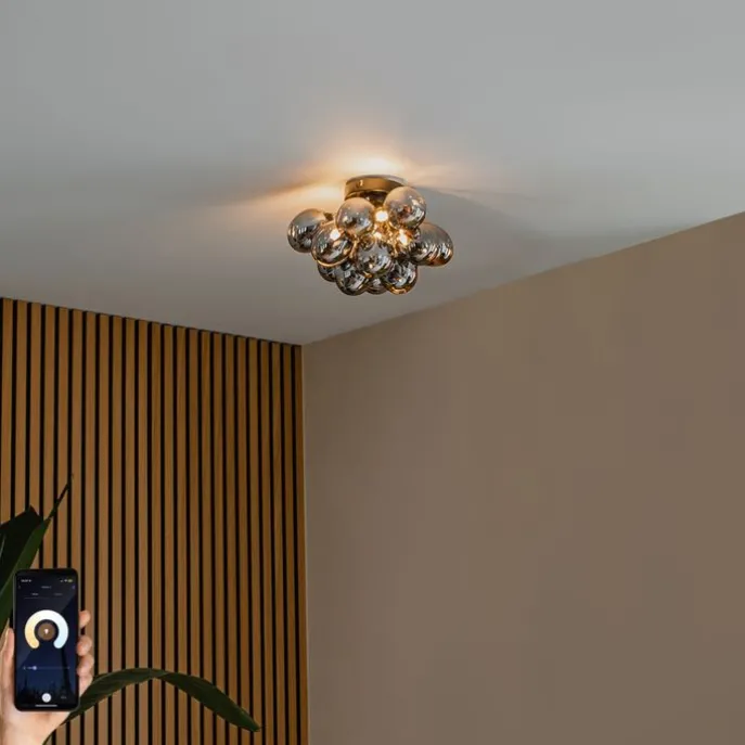 Smarte Deckenleuchte schwarz mit Rauchglas 3-flammig inkl. 3 WiFi G9 - Uvas