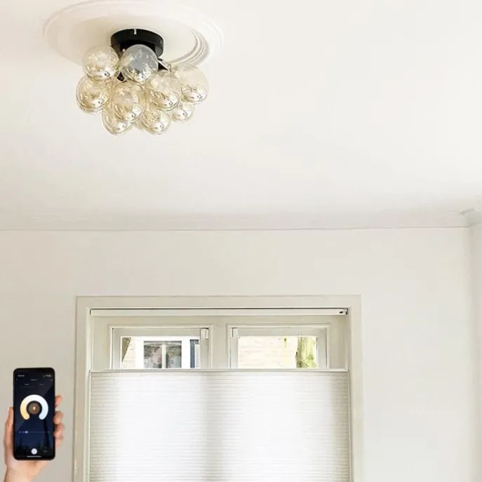 Smarte Deckenleuchte Schwarz mit bernsteinfarbenem Glas 3-flammig inkl. 3 Wifi G9 - Uvas