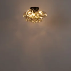 Smarte Deckenleuchte Schwarz mit bernsteinfarbenem Glas 3-flammig inkl. 3 Wifi G9 - Uvas