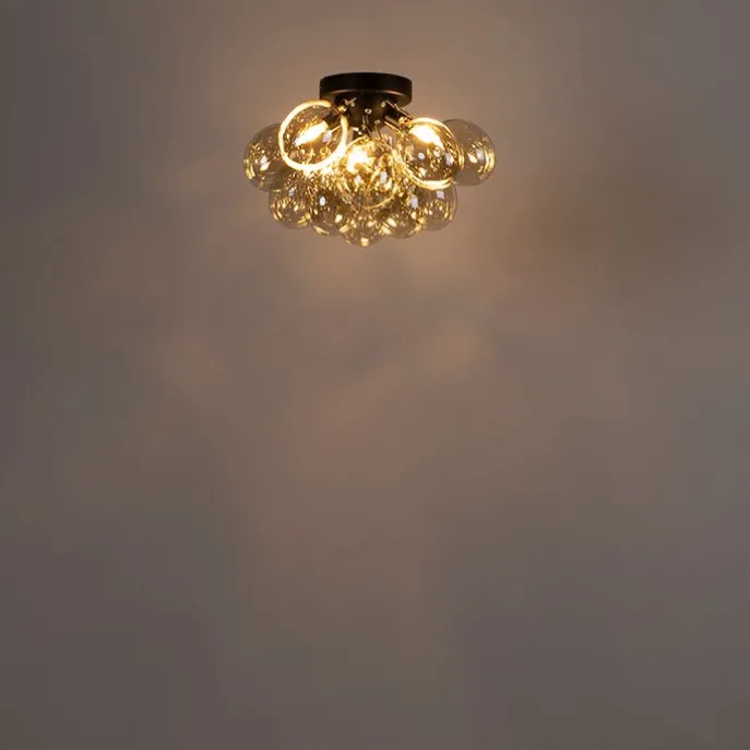 Smarte Deckenleuchte Schwarz mit bernsteinfarbenem Glas 3-flammig inkl. 3 Wifi G9 - Uvas