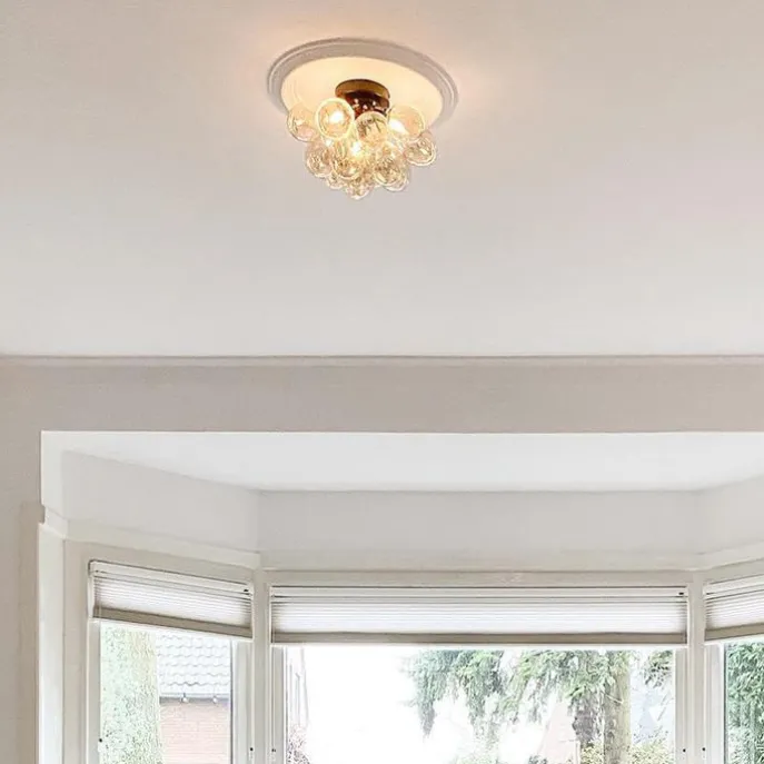 Smarte Deckenleuchte Schwarz mit bernsteinfarbenem Glas 3-flammig inkl. 3 Wifi G9 - Uvas