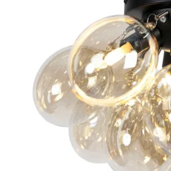 Smarte Deckenleuchte Schwarz mit bernsteinfarbenem Glas 3-flammig inkl. 3 Wifi G9 - Uvas