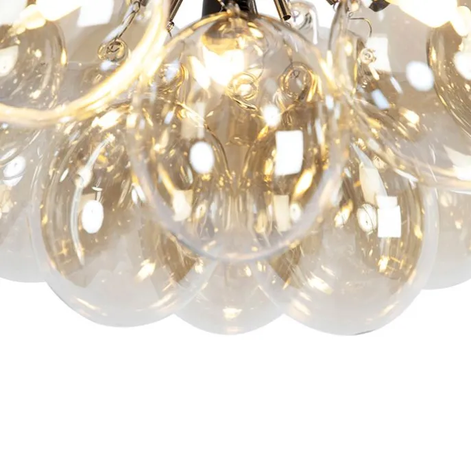 Smarte Deckenleuchte Schwarz mit bernsteinfarbenem Glas 3-flammig inkl. 3 Wifi G9 - Uvas